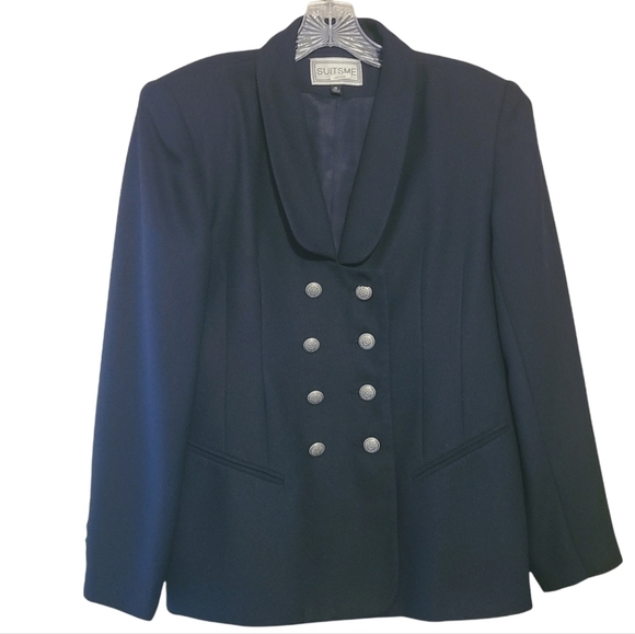 SuitsMe | Women's Vintage Dark Blue Military Style Career Blazer (Size 10) - Picture 1 of 13
